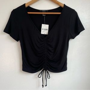 NWT Forever 21 Short Sleeve V Neck Cinch Tie Front Top